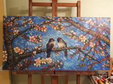Load image into Gallery viewer, Original Oil Painting, Birds in Spring Blossom, 210906, 24x48x1