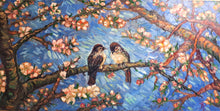 Load image into Gallery viewer, Original Oil Painting, Birds in Spring Blossom, 210906, 24x48x1