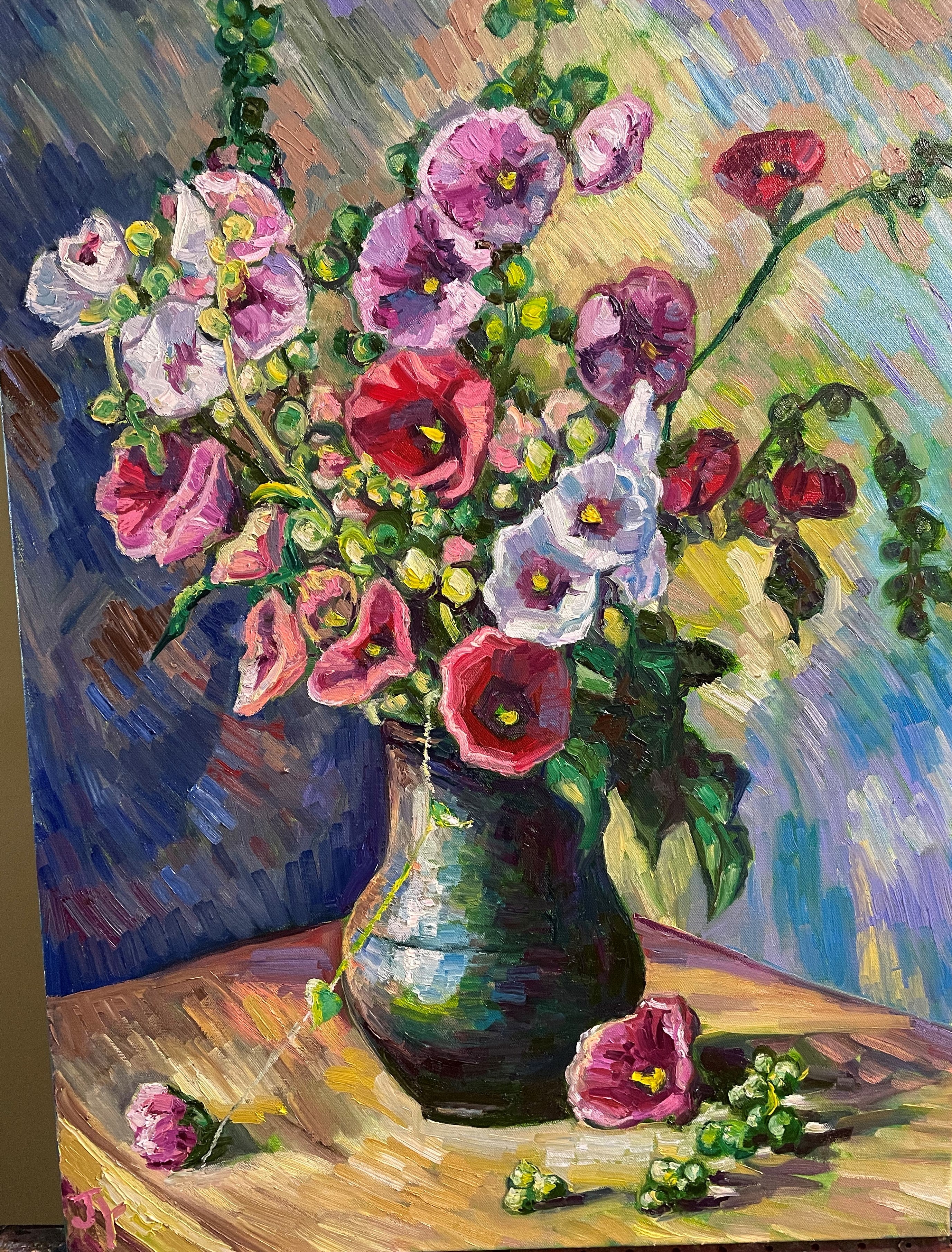 Original Oil Painting, Lights Dancing On Flower, 21.5x31.5x1.5