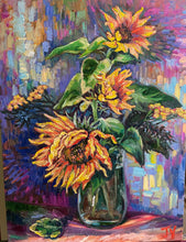 Load image into Gallery viewer, Original Oil Painting, Sunflower in Vase, 60x80x4cm, 220712