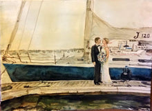 Load image into Gallery viewer, Custom Wedding Picture, Watercolor 2 people portrait Painting, with Fancy background, many size option