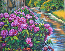 Load image into Gallery viewer, Original Oil Painting,Pink Flower on River Bank, 80x60cm, 2009211