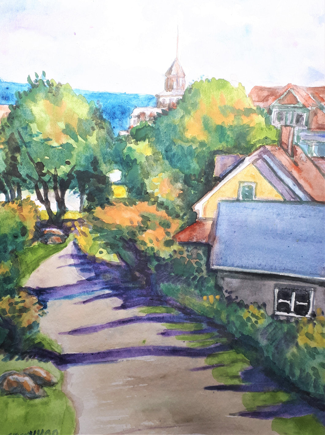 Original Watercolor Painting, Marine Street Quebec, 12x9 inch, 210512