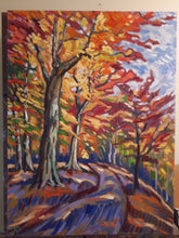 Load image into Gallery viewer, Original Oil Painting, Autumn Trees on River Bank, 24.5x31.5 inch, 210527
