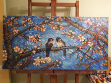 Load image into Gallery viewer, Original Oil Painting, Birds in Spring Blossom, 210906, 24x48x1
