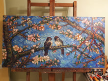 Load image into Gallery viewer, Original Oil Painting, Birds in Spring Blossom, 210906, 24x48x1
