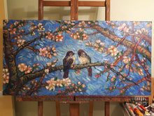 Load image into Gallery viewer, Original Oil Painting, Birds in Spring Blossom, 210906, 24x48x1
