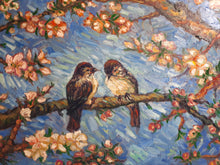 Load image into Gallery viewer, Original Oil Painting, Birds in Spring Blossom, 210906, 24x48x1
