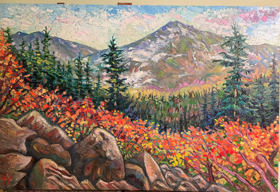 Original Oil Painting, Autumn Rocky Mountain, 47.5x31.5x1.5 inch