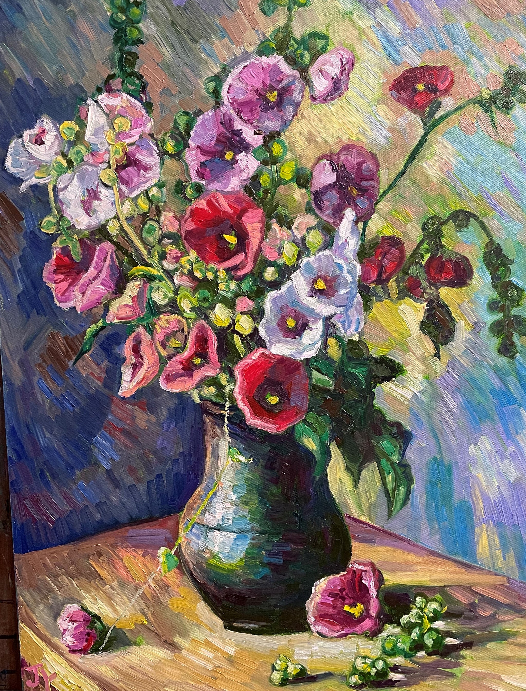 Original Oil Painting, Lights Dancing On Flower, 21.5x31.5x1.5