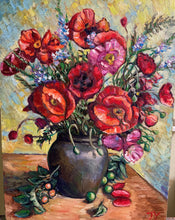 Load image into Gallery viewer, Original Oil Painting, Still life- Poppy Flower in Vase, 23.5x31.5x1.5inch, 220711
