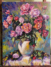 Load image into Gallery viewer, Original Oil Painting, Rose Flower in Vase, 80x60x4cm, 220712
