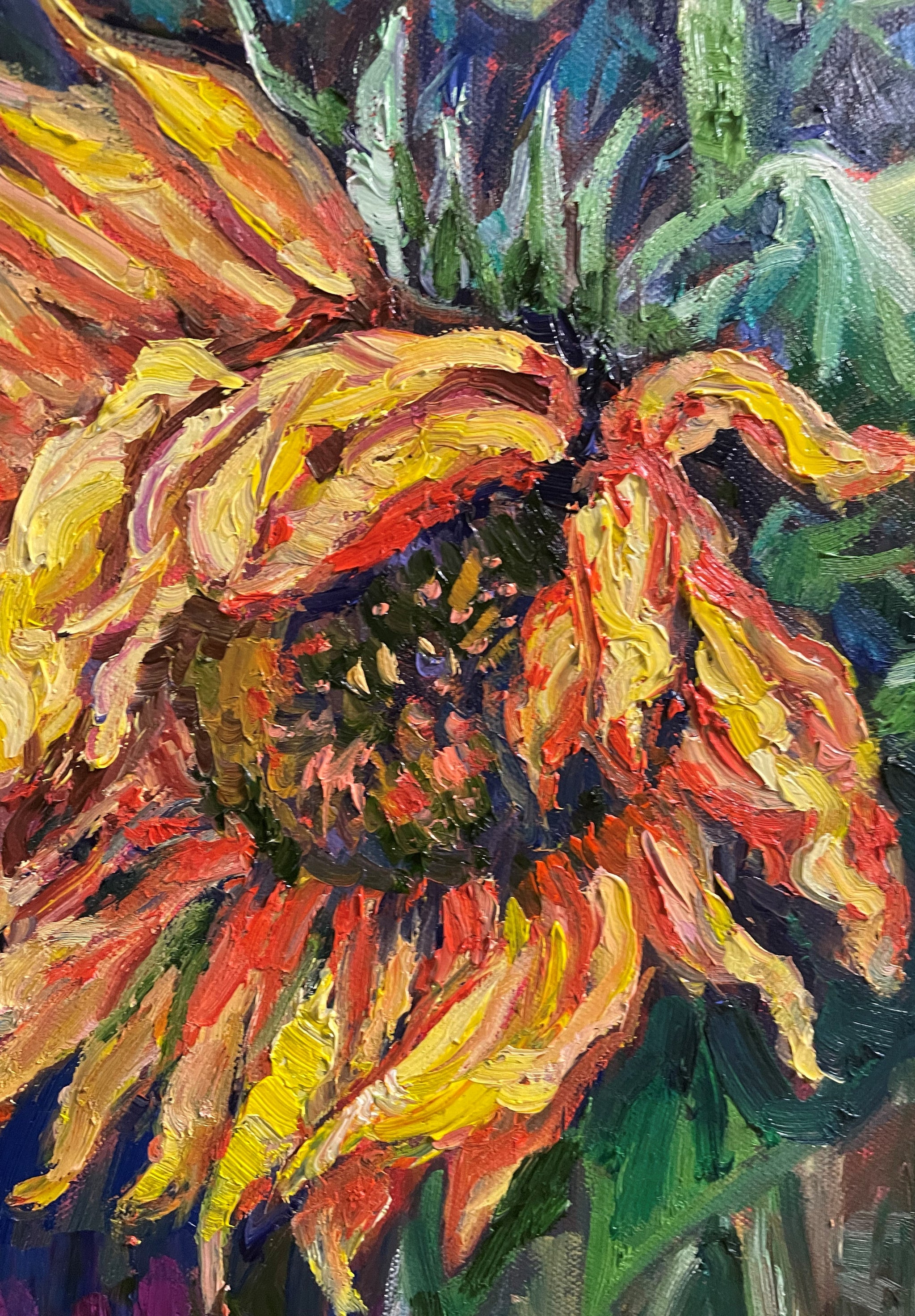 Original Oil Painting, Sunflower in Vase, 60x80x4cm, 220712