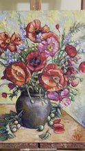 Load and play video in Gallery viewer, Original Oil Painting, Still life- Poppy Flower in Vase, 23.5x31.5x1.5inch, 220711
