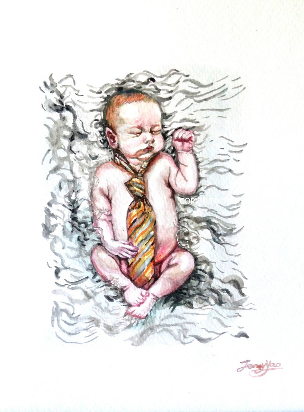 Original Watercolor Painting, Cute Baby, 10