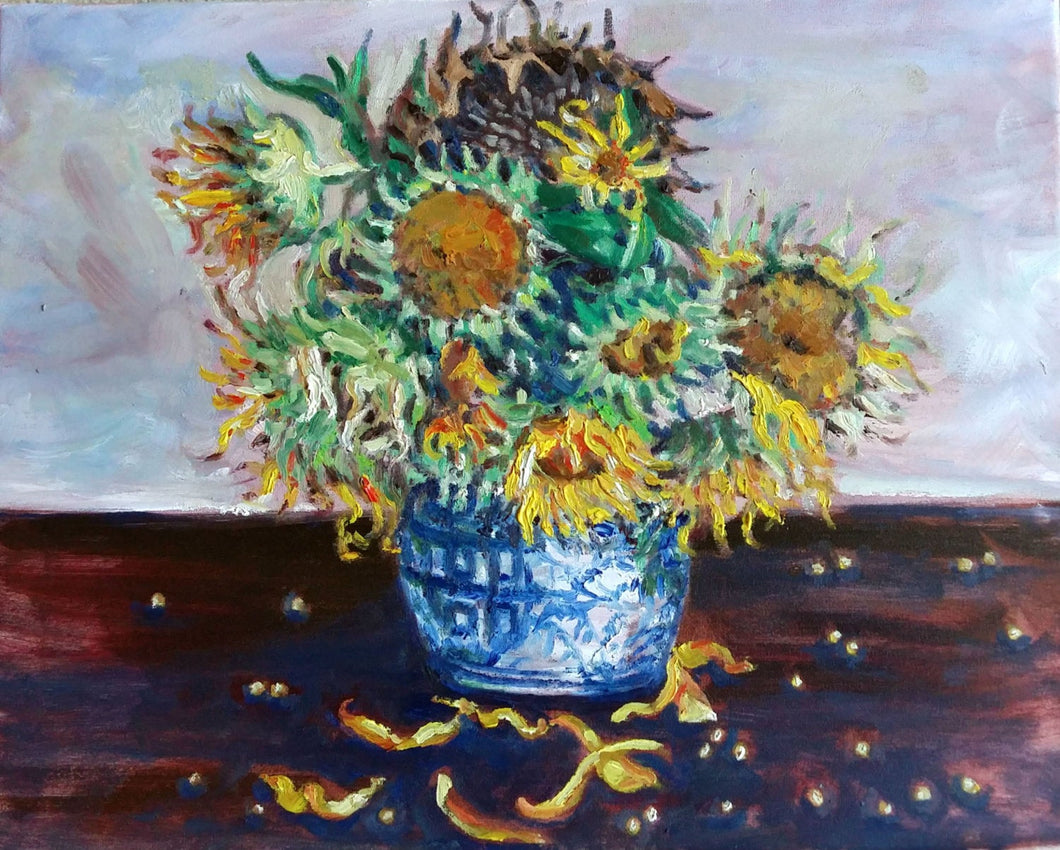 Original Oil Painting, Sunflower Still Life, 16