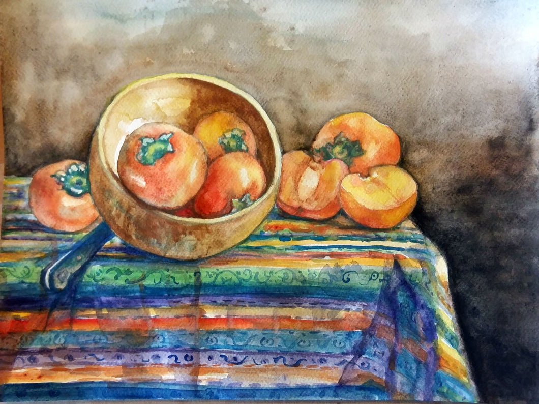 Original Watercolor painting, Still life - Persimmons, 12