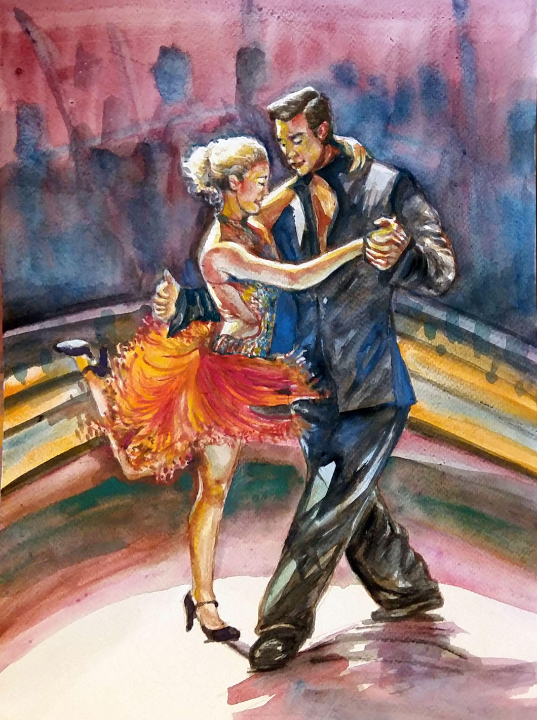 Original Watercolor Painting, Dancing, 15