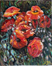 Load image into Gallery viewer, Original Oil Painting, Red Poppy flower, 20&quot;x16&quot;, 1801092
