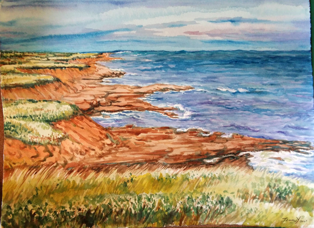 Original Watercolor painting, landscape of Canada- Coast view, 12