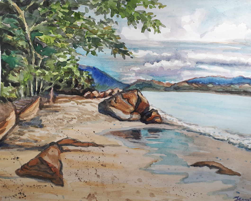 Original Watercolor Painting,Beach Landscape , 11x14