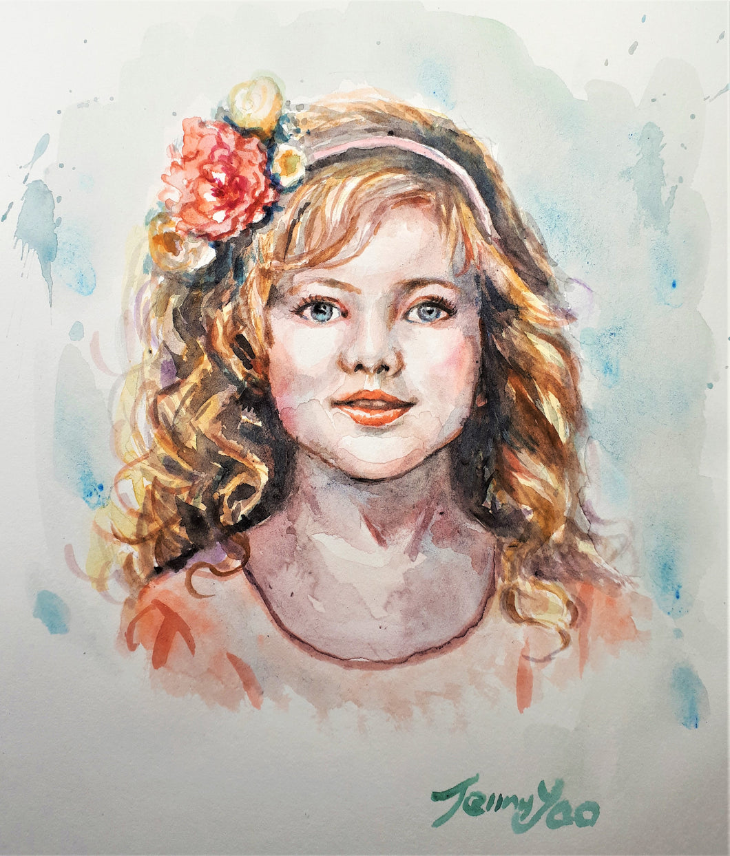 Original Watercolor Painting, Cute Girl Portrait, 10x8 inch, 20051610