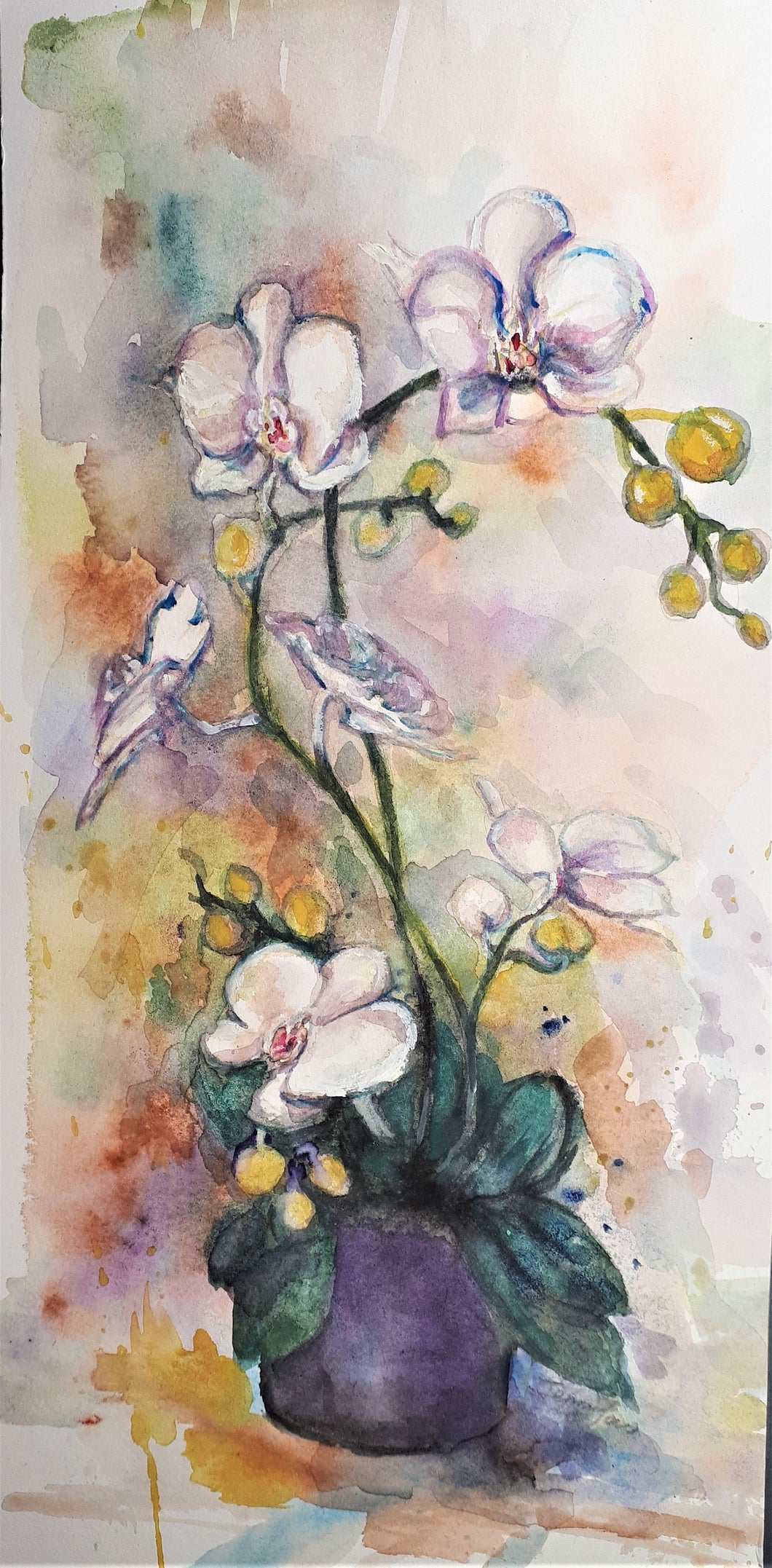 Original Watercolor Painting, Lily Flower in vase, 2005242, 6x14 inch