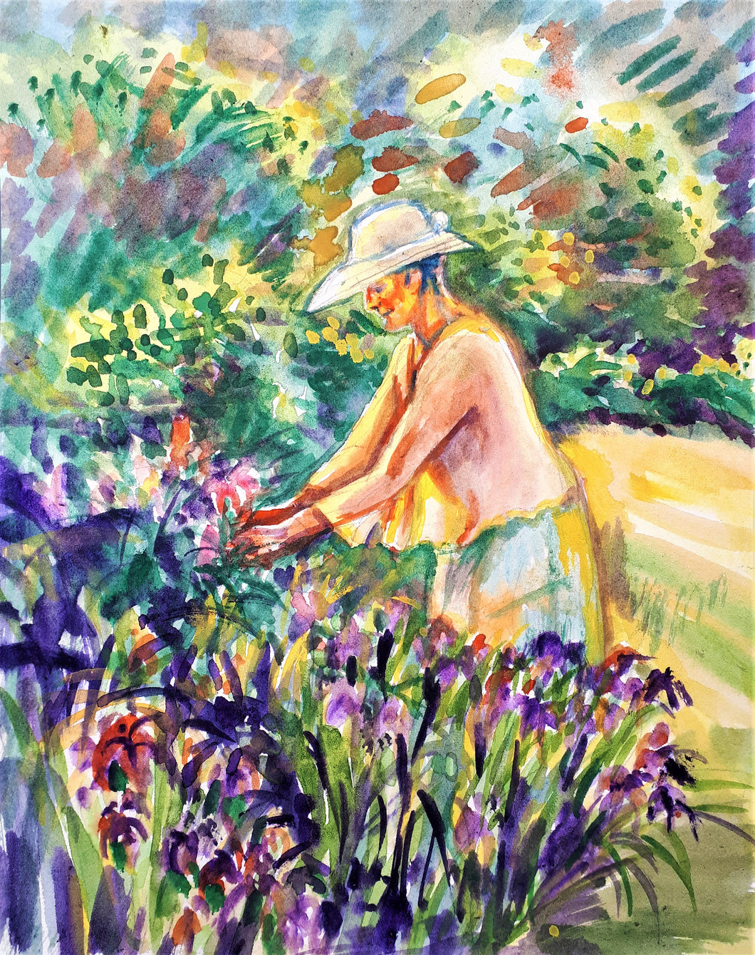 Original Watercolor painting, Summer Garden, 2005169, 10x8 inch