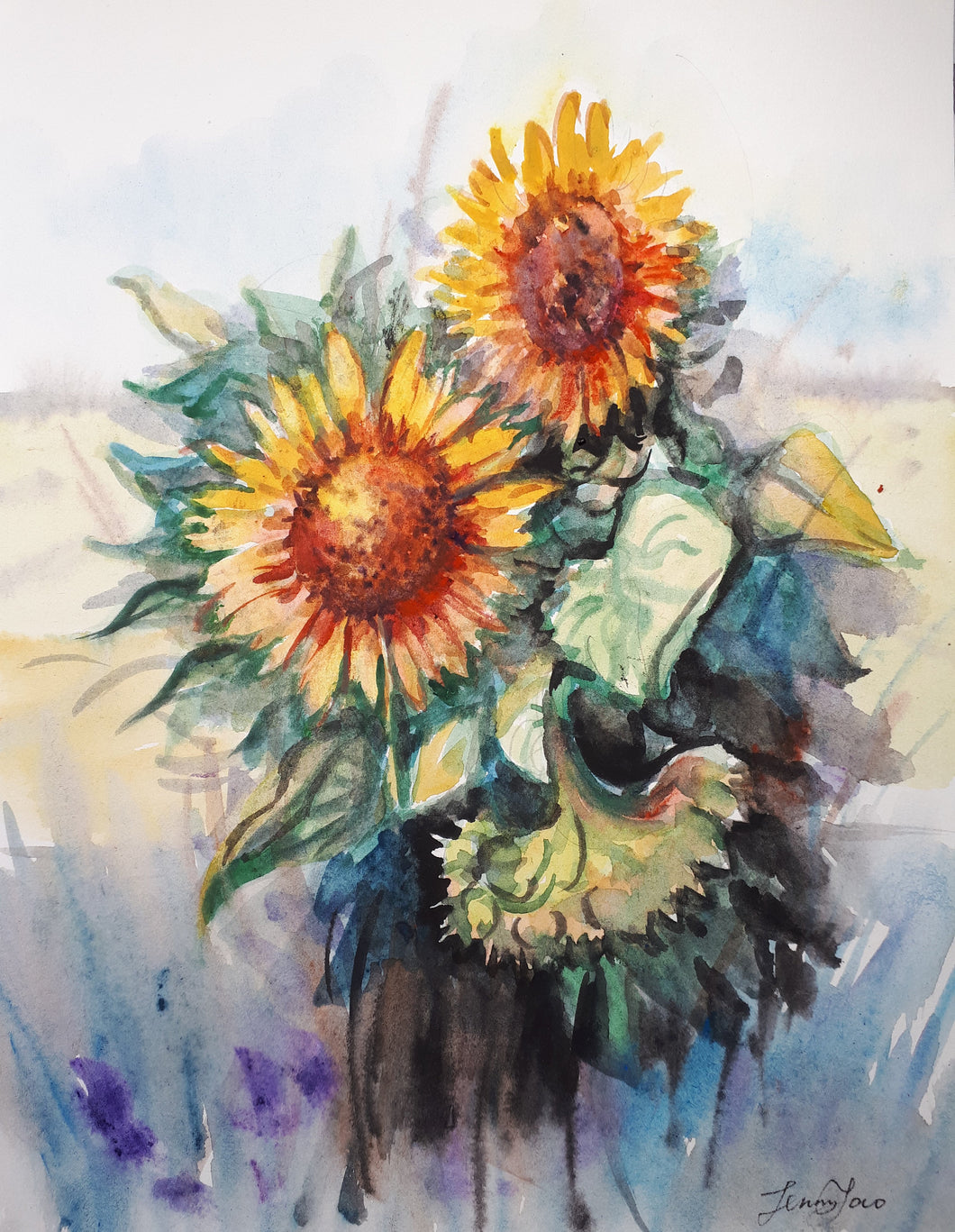 Original Watercolor Painting, Sunflower II, 8x10 inch, 2005241