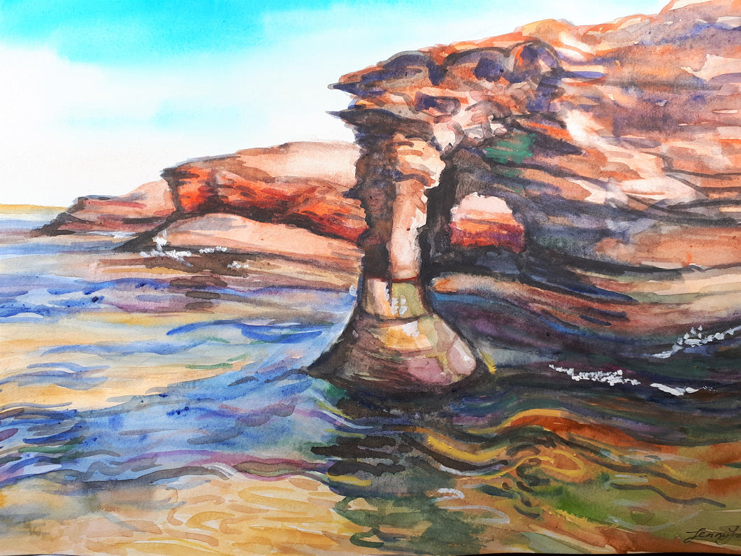 Original Watercolor Painting, Rocky Coast Canada Seascape, 11x15