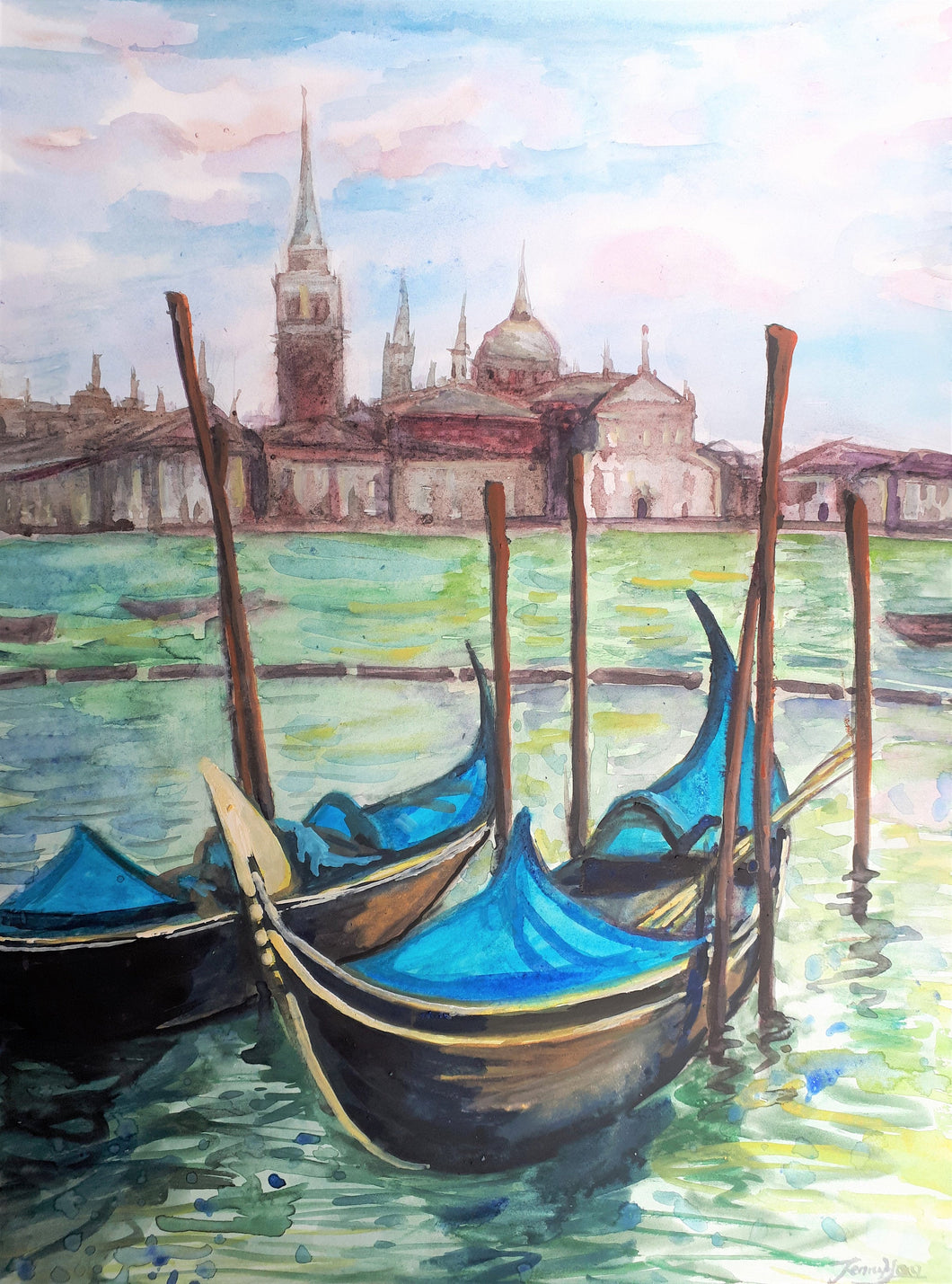 Original Watercolor Painting, Venice Landscape, 15x11