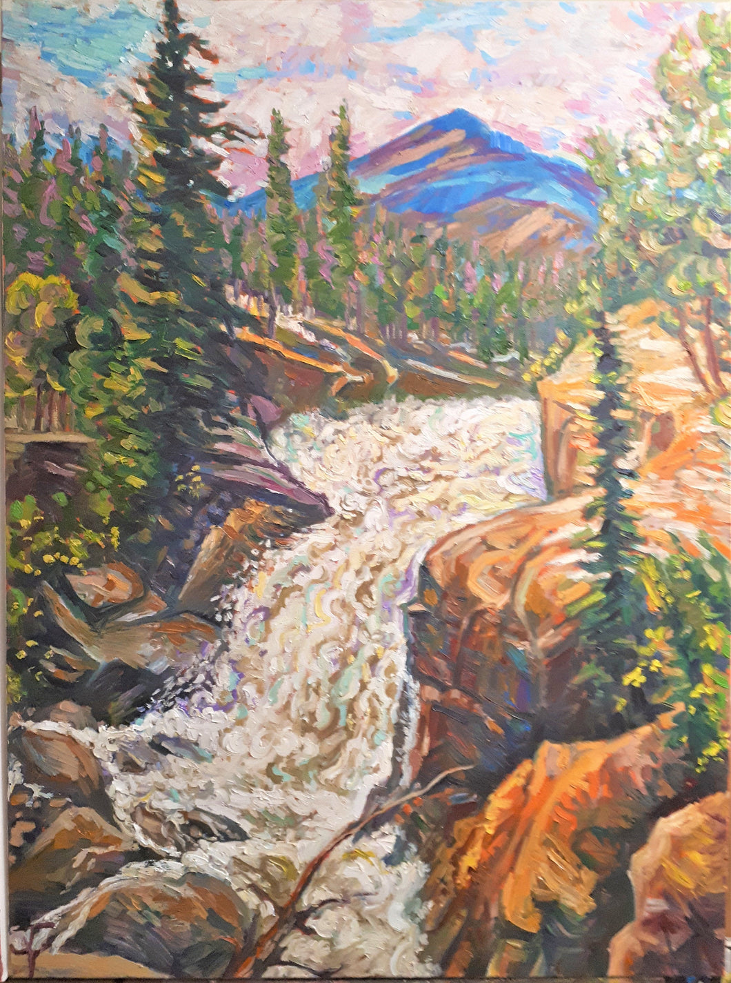 Original Oil Painting , Athabasca Falls in Jasper Park Canada, 31.5x24.5, 210127