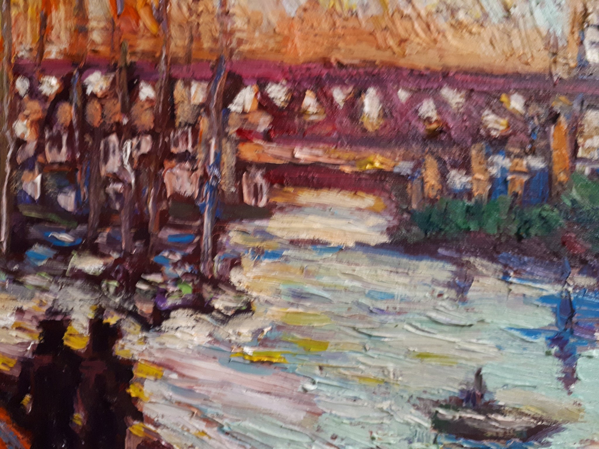 Original Oil Painting, Vancouver Downtown Sunrise, 210129