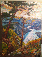 Load image into Gallery viewer, Original Oil Painting, Pine Trees on Rocky Mountain, 24.5x31.5x1.5,210127
