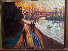 Load image into Gallery viewer, Original Oil Painting, Vancouver Downtown Sunrise, 210129, 16x20x0.75inch
