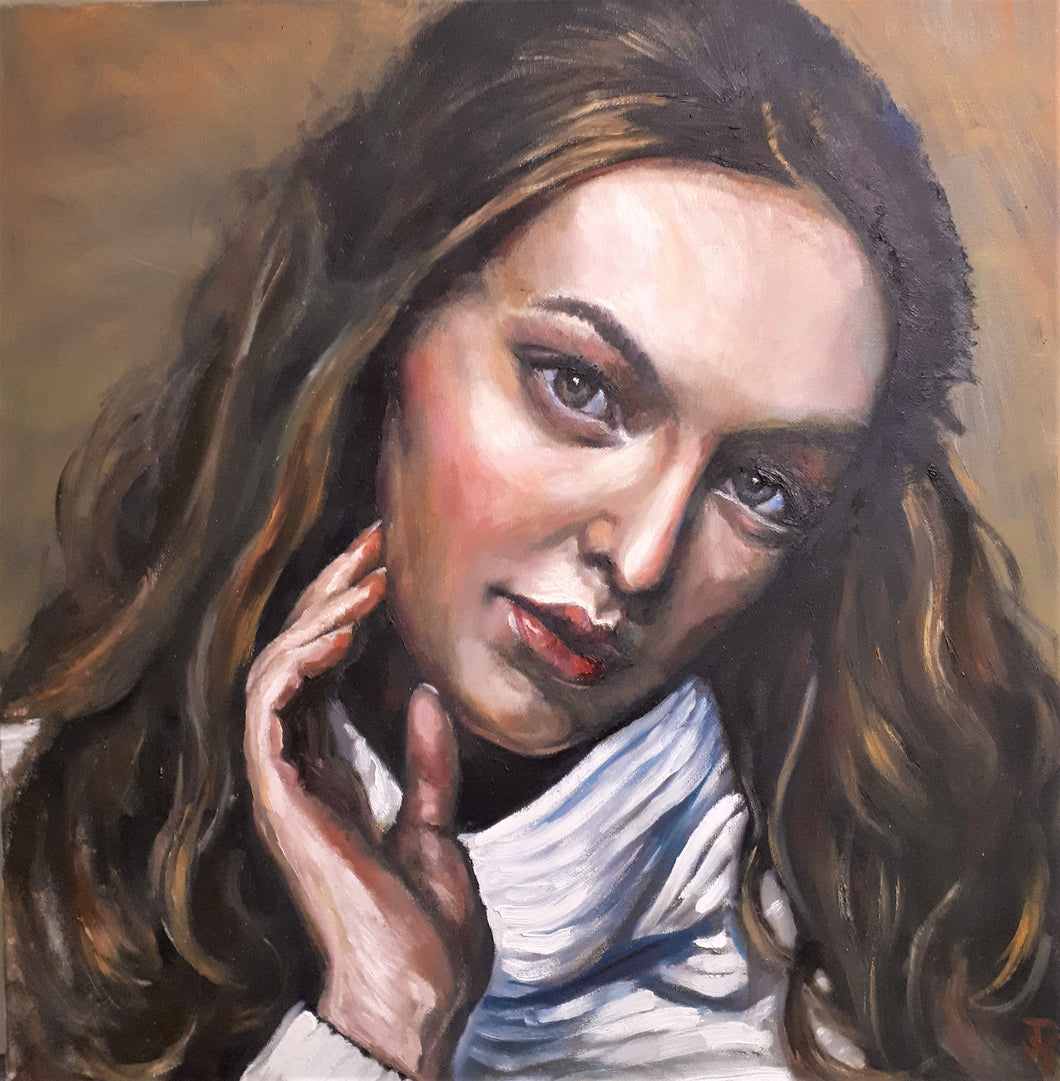 Original Oil Painting, Woman Portrait, 20x20x1.5 inch, 210210