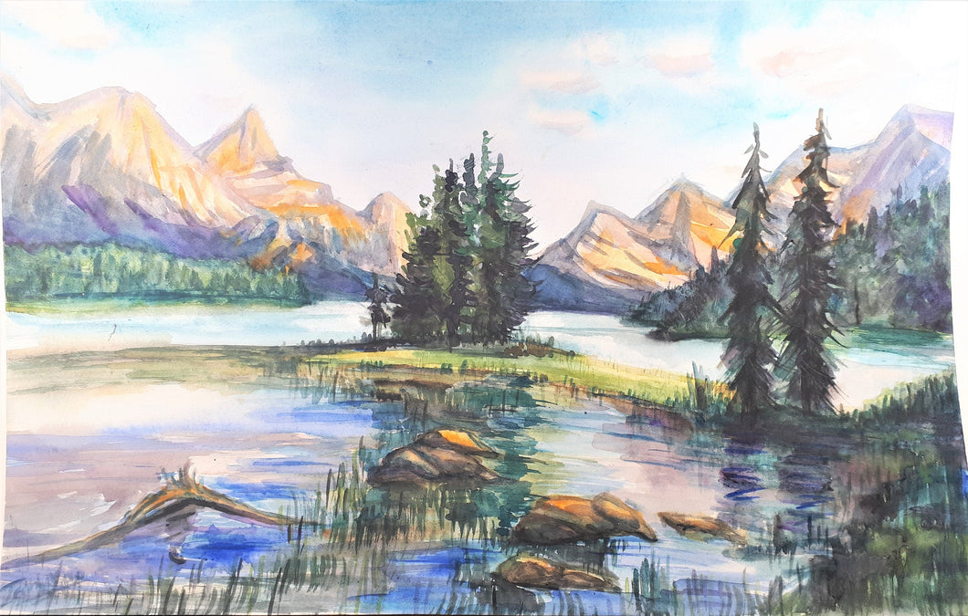 Original Watercolor Painting, Alberta mountain Canada, 11x17