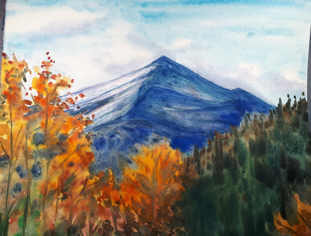 Original Watercolor Painting, Autumn Mountain, 11x14