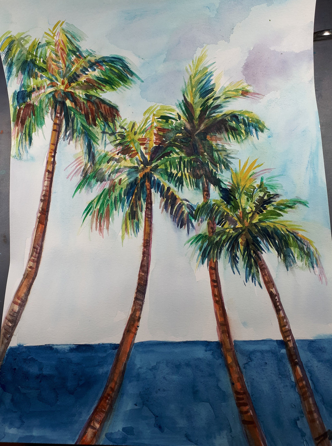 Original Watercolor Painting, Palm Trees 04, 210303, 11x15