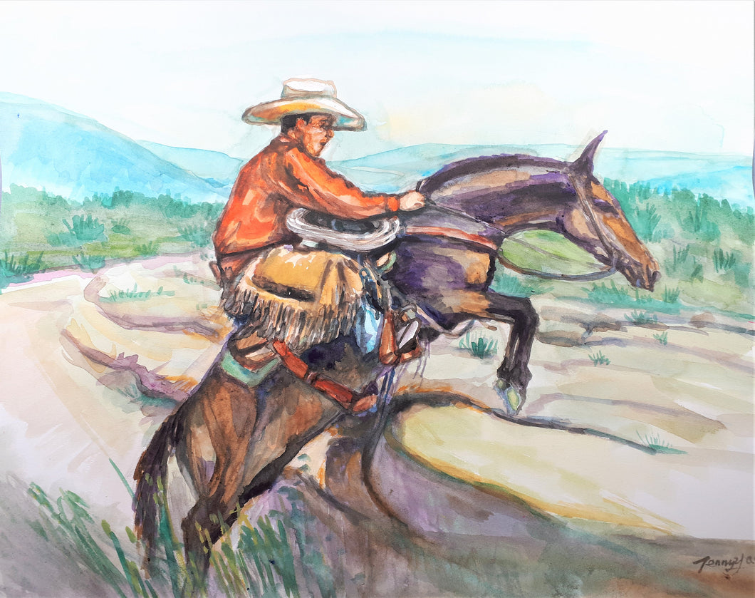 Watercolor Original Painting, Cowboy , 11x14