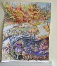 Load image into Gallery viewer, Original Water Color painting, Vancouver Park in Fall-The Bridge, Paper size 11&quot;x14&quot;
